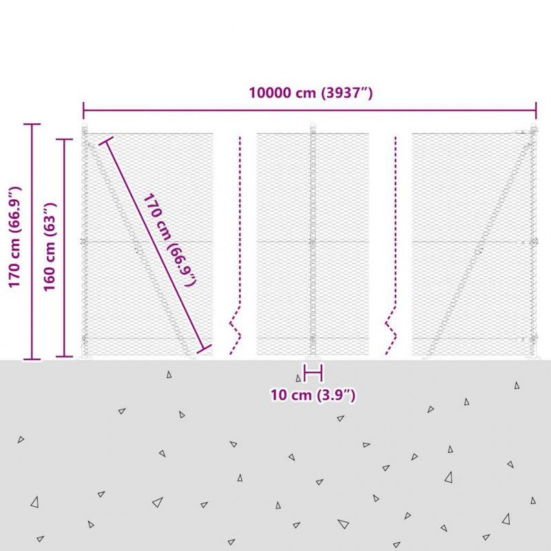 Słupek ogrodzeniowy. Srebrny 100 x 1,6 m (siatka 25 mm) Stal