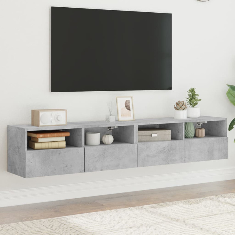 Ścienne szafki TV, 2 szt., szarość betonu, 80x30x30 cm