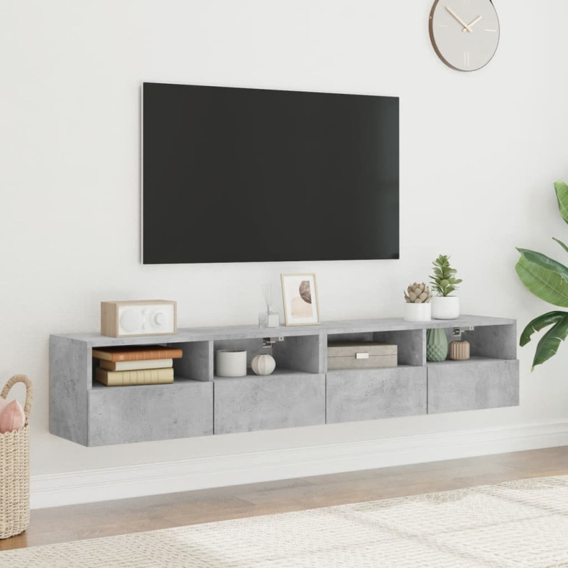 Ścienne szafki TV, 2 szt., szarość betonu, 80x30x30 cm