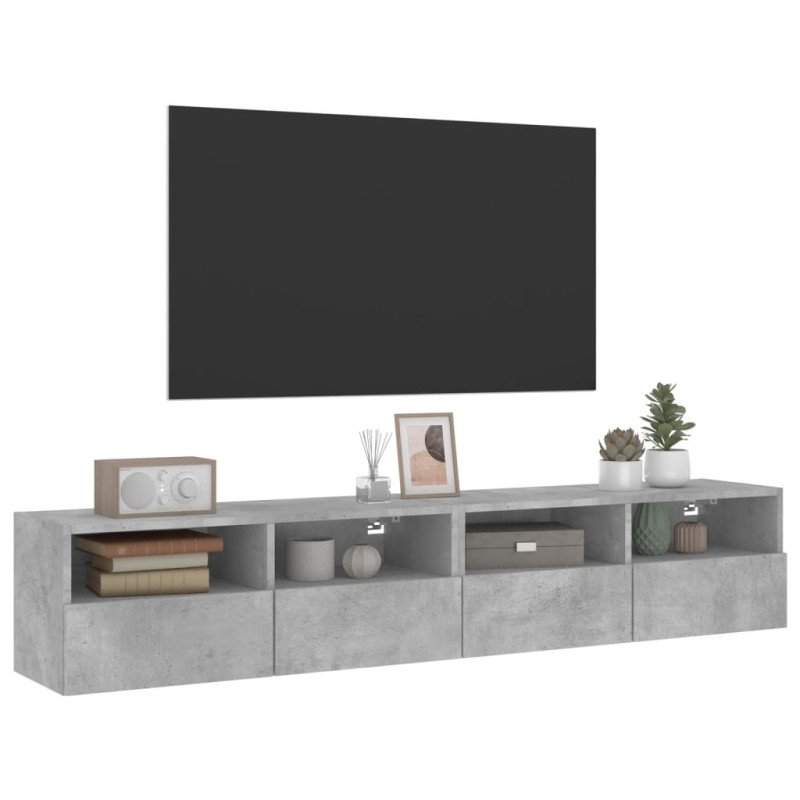 Ścienne szafki TV, 2 szt., szarość betonu, 80x30x30 cm