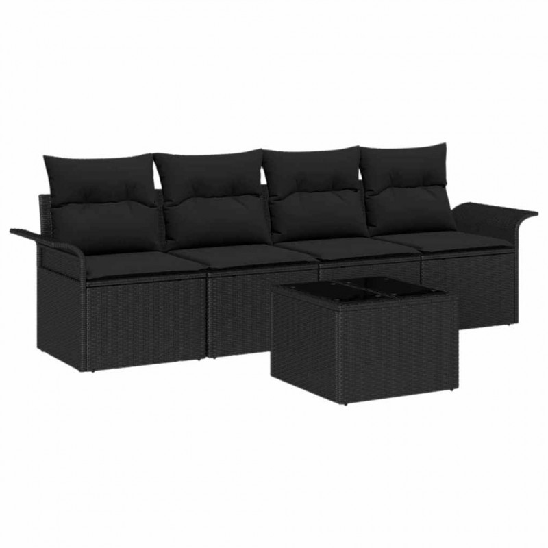 Zestaw Sof na Ogród z poduszką 5 pcs Czarny polirattan