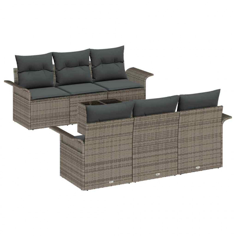 Zestaw Sof na Ogród z poduszką 7 pcs Szary polirattan