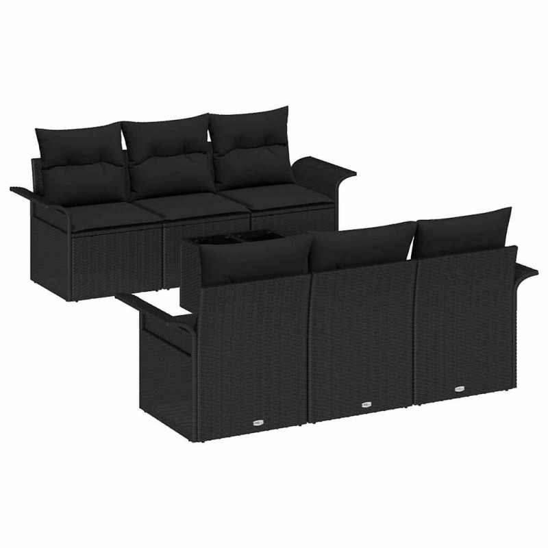 Zestaw Sof na Ogród z poduszką 7 pcs Czarny polirattan
