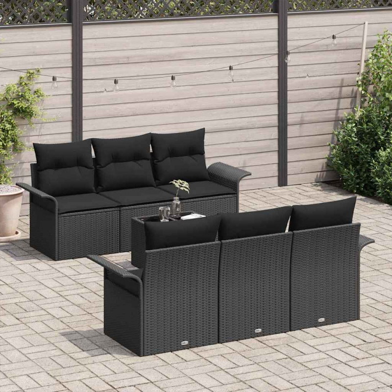 Zestaw Sof na Ogród z poduszką 7 pcs Czarny polirattan