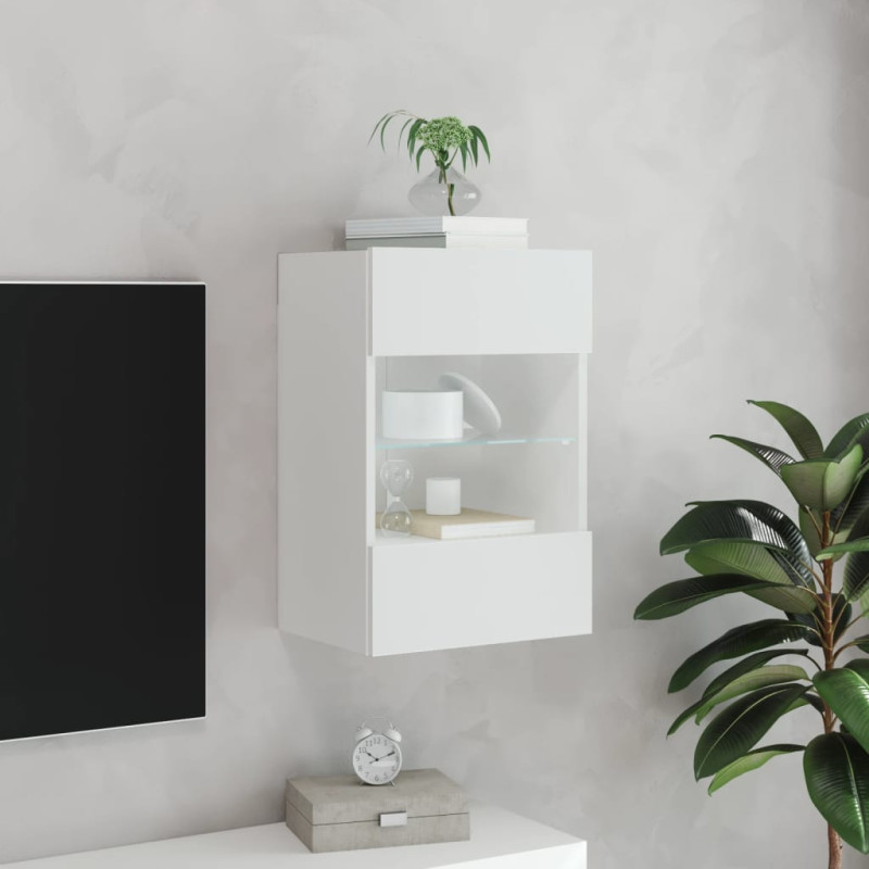 Ścienna szafka TV z LED, biała, 40x30x60,5 cm