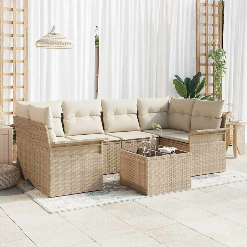 Zestaw Sof na Ogród z poduszką 7 pcs Beżowy i kremowy