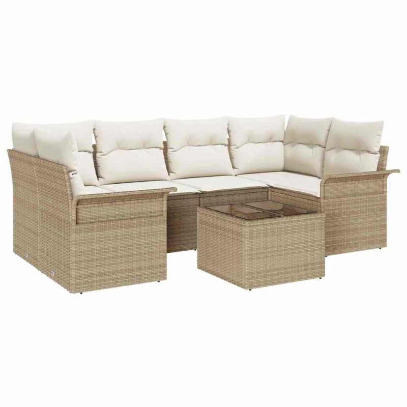 Zestaw Sof na Ogród z poduszką 7 pcs Beżowy i kremowy