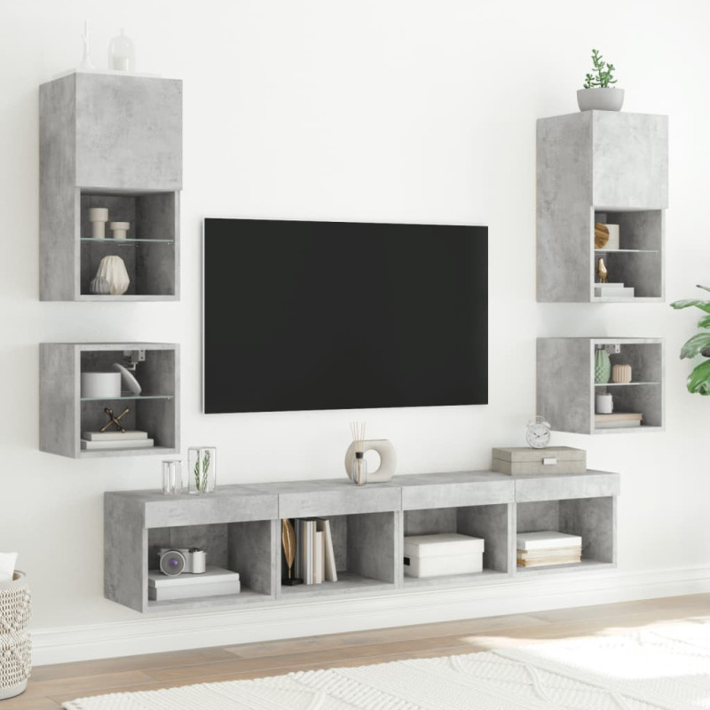 Ścienna szafka TV z LED, szarość betonu, 30x28,5x30 cm