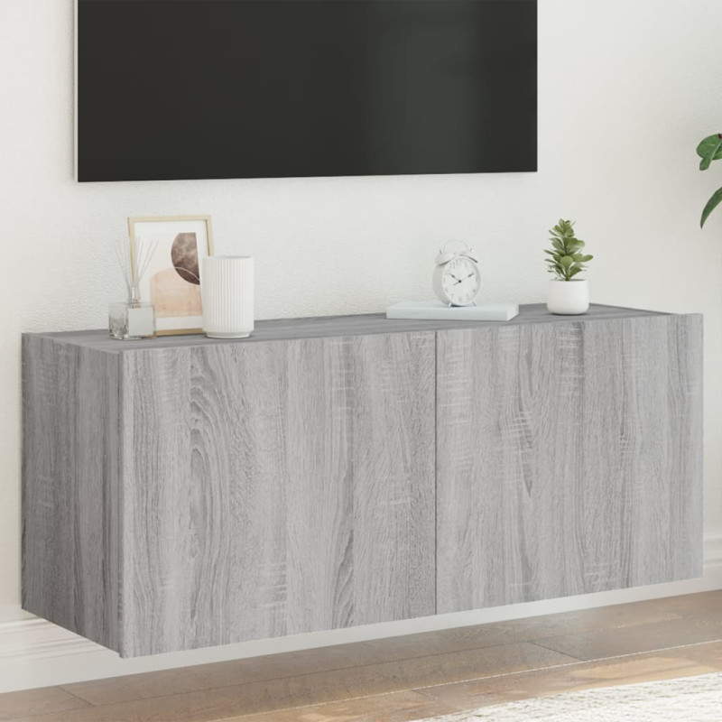 Ścienna szafka TV z LED, szary dąb sonoma, 100x35x41 cm