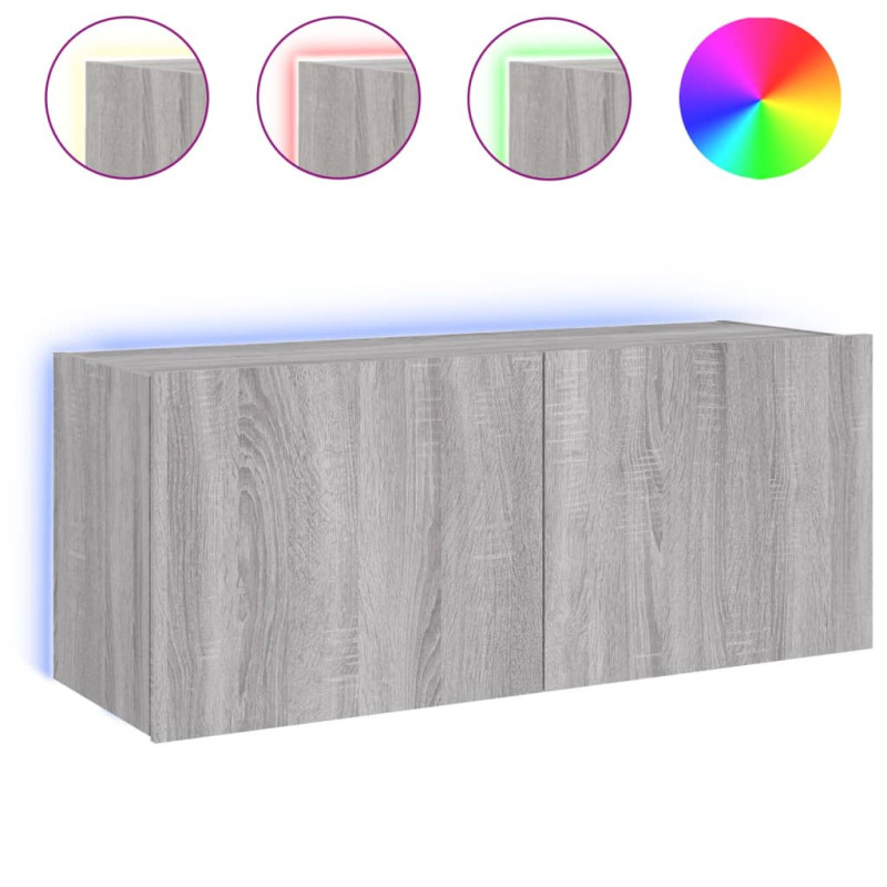 Ścienna szafka TV z LED, szary dąb sonoma, 100x35x41 cm