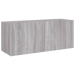 Ścienna szafka TV z LED, szary dąb sonoma, 100x35x41 cm