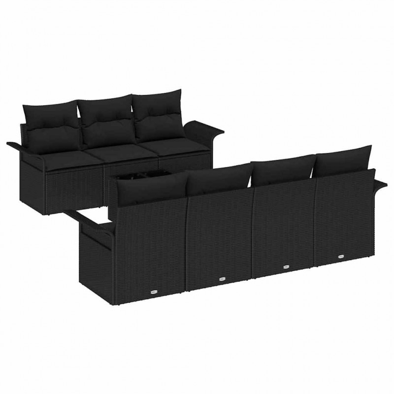 Zestaw Sof na Ogród z poduszką 8 pcs Czarny polirattan
