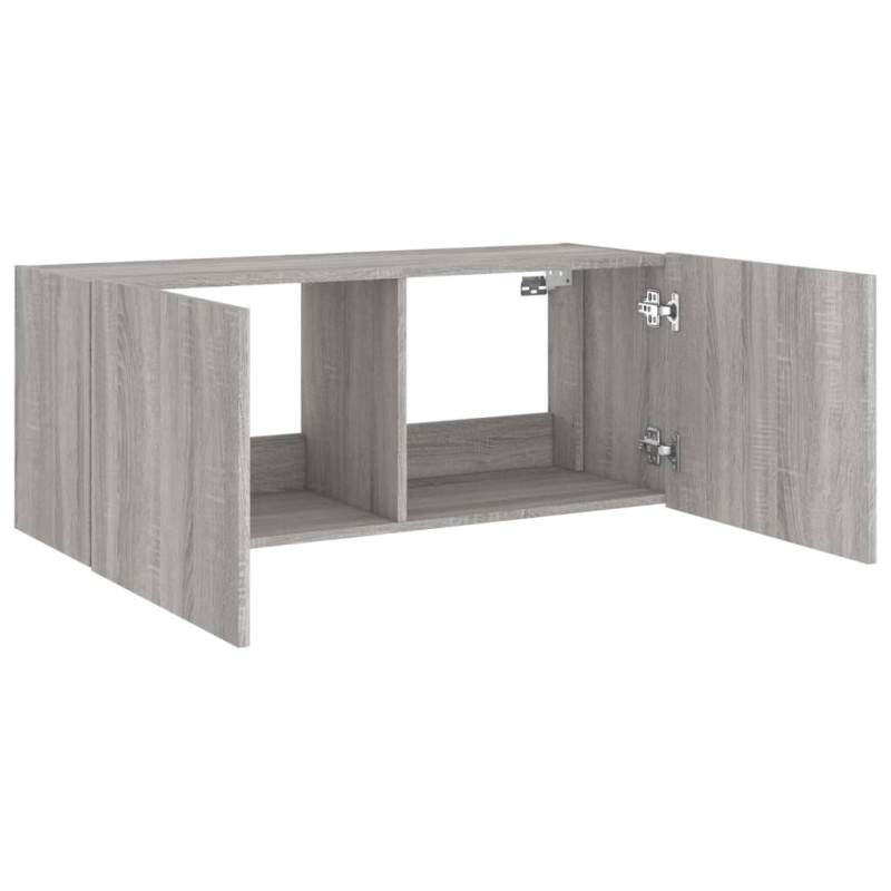 Ścienna szafka TV z LED, szary dąb sonoma, 100x35x41 cm