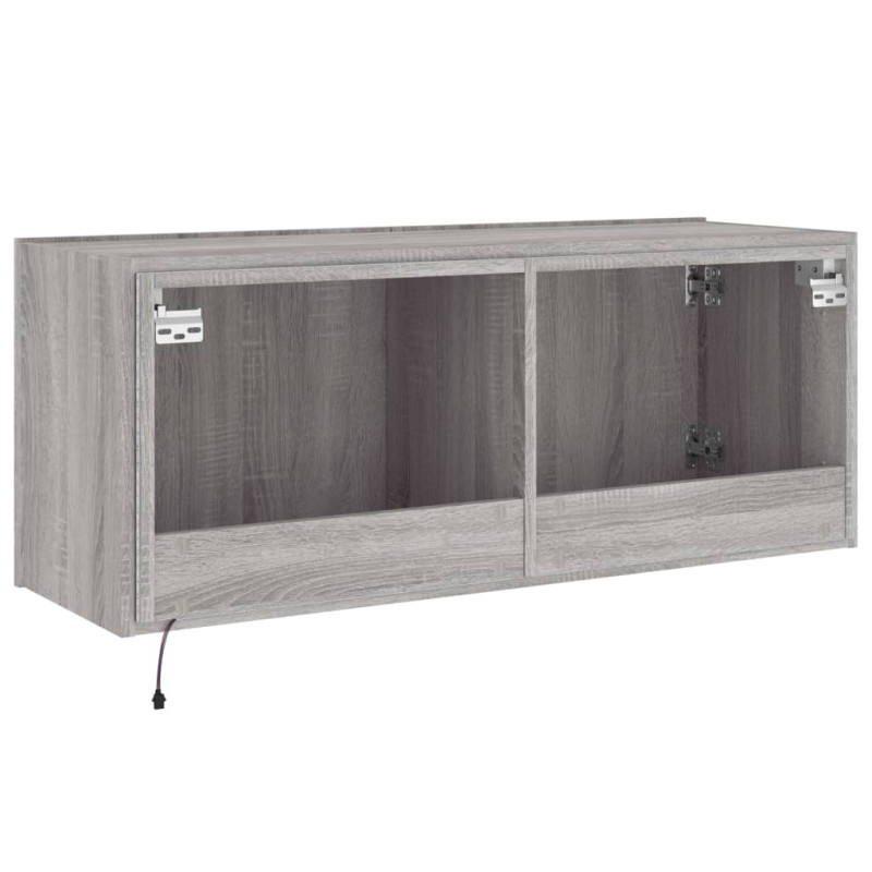 Ścienna szafka TV z LED, szary dąb sonoma, 100x35x41 cm