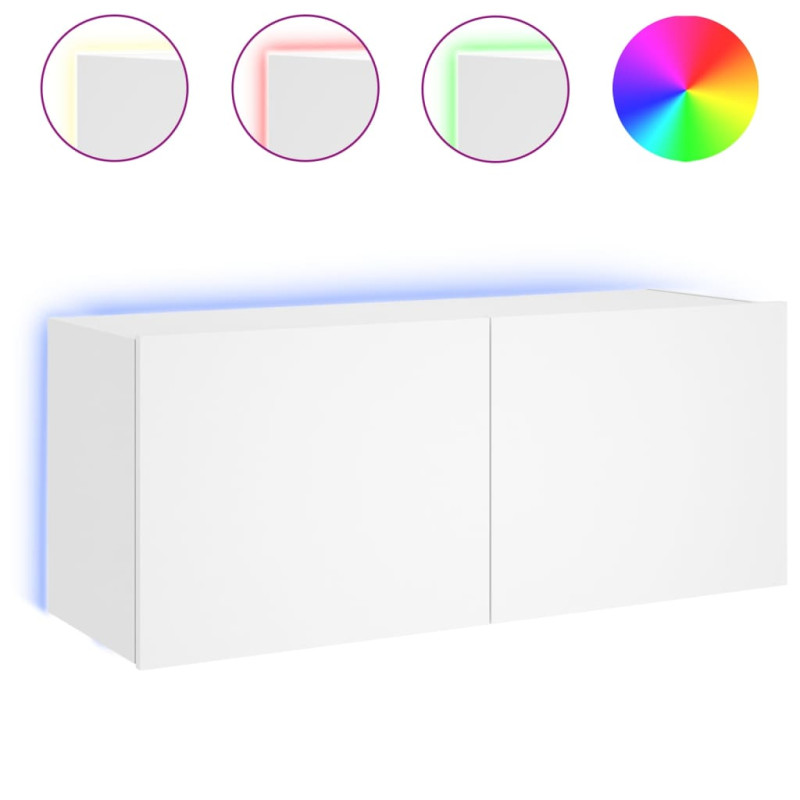 Ścienna szafka TV z LED, biała, 100x35x41 cm