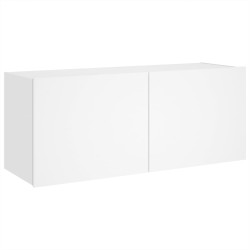 Ścienna szafka TV z LED, biała, 100x35x41 cm