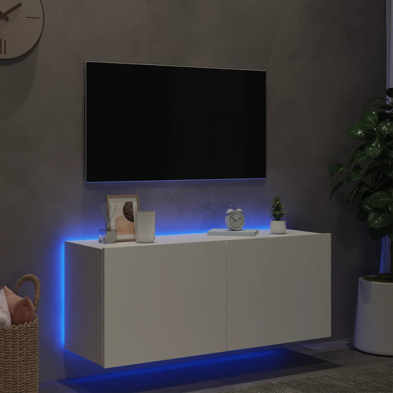 Ścienna szafka TV z LED, biała, 100x35x41 cm