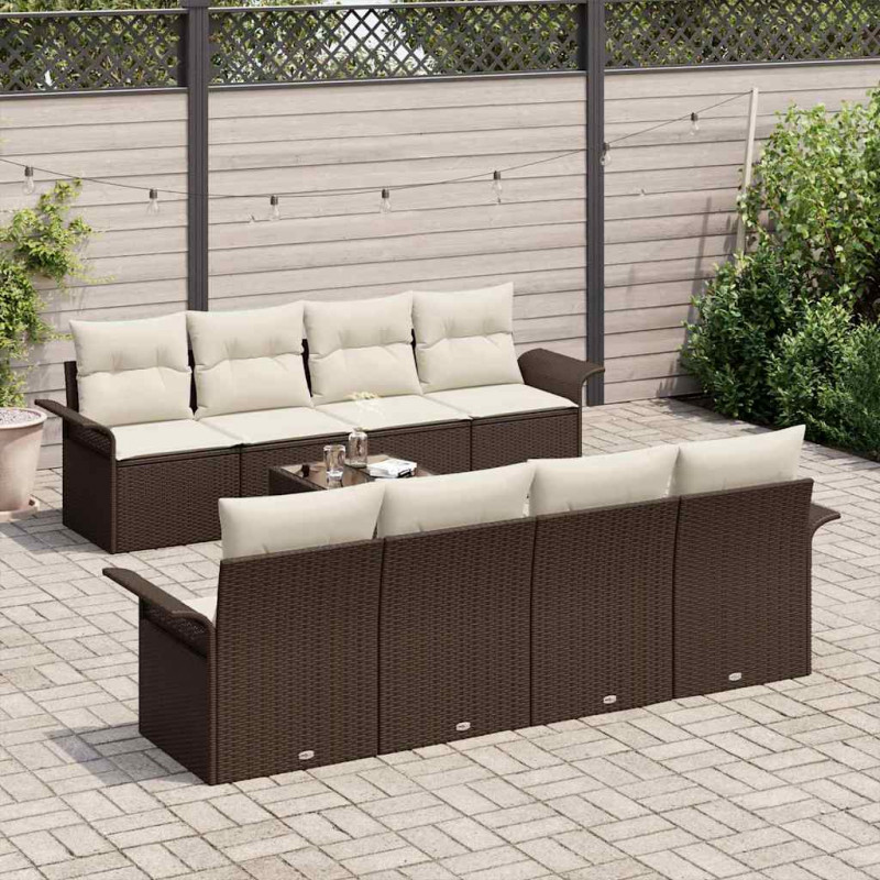 Zestaw Sof na Ogród z poduszką 9 pcs Brązowy i Kremowy