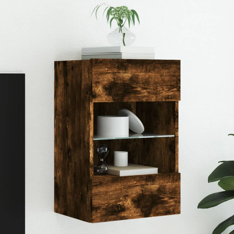 Ścienna szafka TV z LED, przydymiony dąb, 40x30x60,5 cm