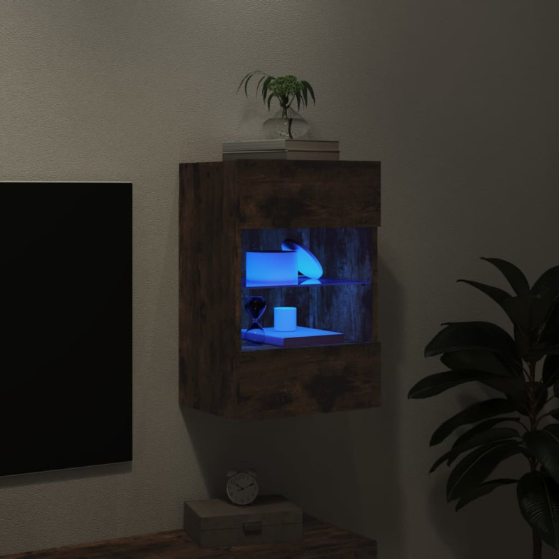 Ścienna szafka TV z LED, przydymiony dąb, 40x30x60,5 cm