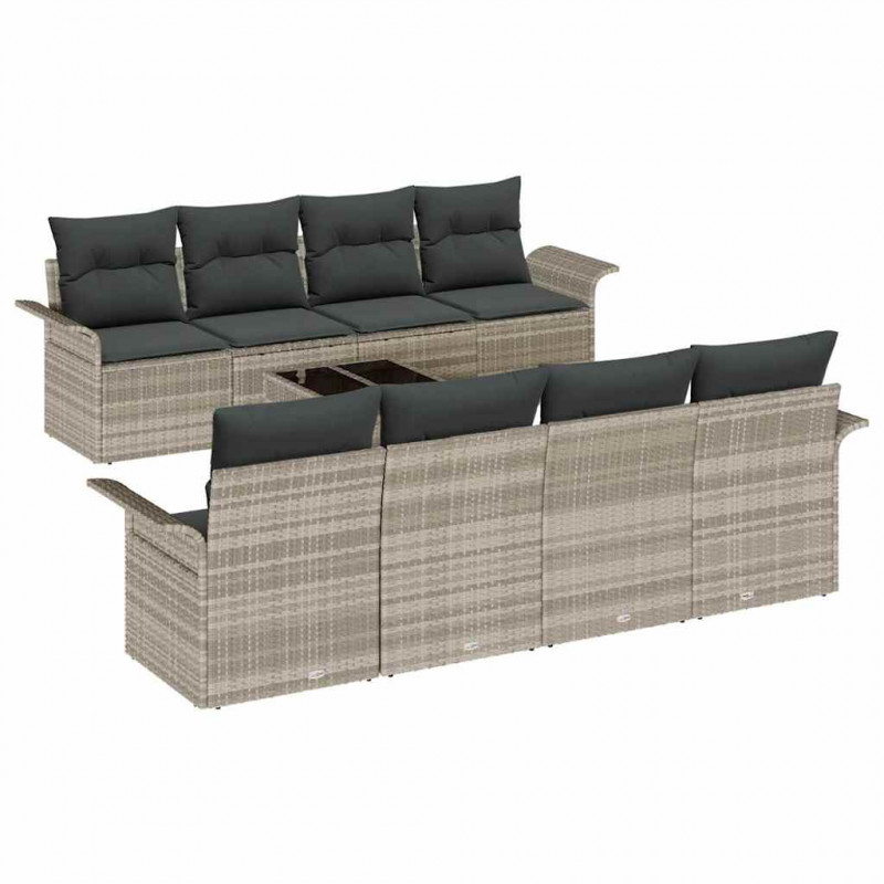 Zestaw Sof na Ogród z poduszką 9 pcs Jasnoszary i ciemnoszary