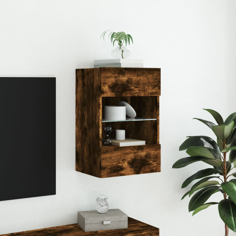 Ścienna szafka TV z LED, przydymiony dąb, 40x30x60,5 cm