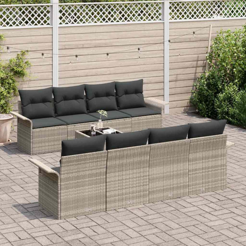 Zestaw Sof na Ogród z poduszką 9 pcs Jasnoszary i ciemnoszary