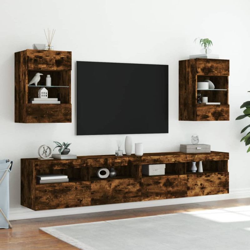 Ścienna szafka TV z LED, przydymiony dąb, 40x30x60,5 cm