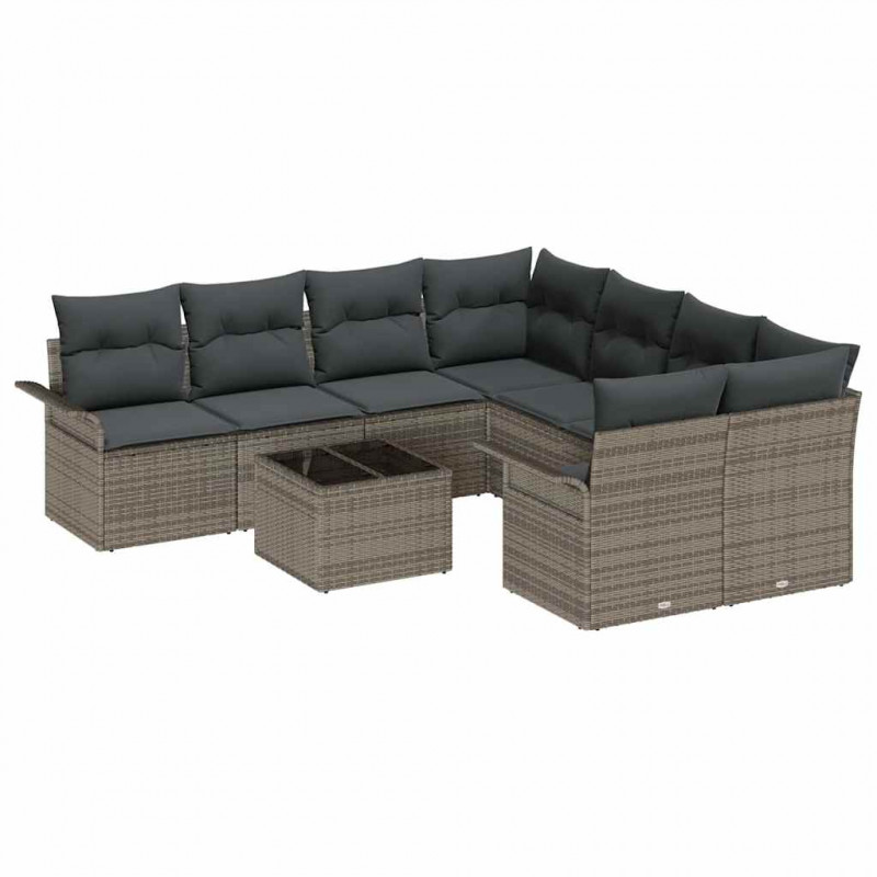 Zestaw Sof na Ogród z poduszką 9 pcs Szary polirattan