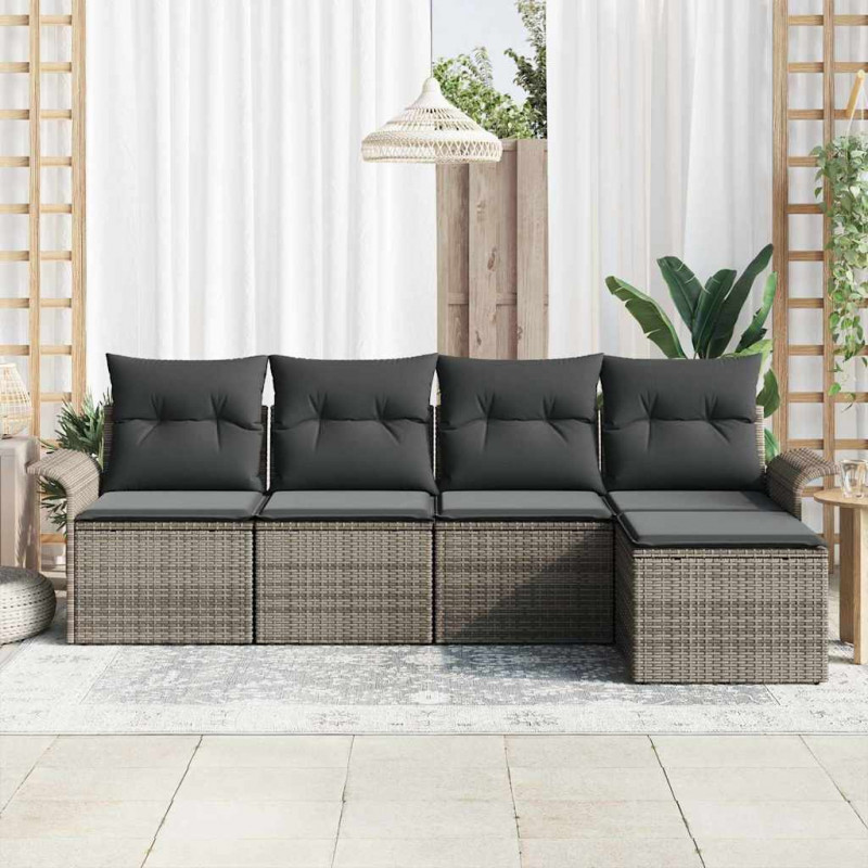 Zestaw Sof na Ogród z poduszką 5 pcs Szary polirattan