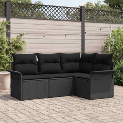 Zestaw Sof na Ogród z przechowywaniem 4 pcs Czarny polirattan