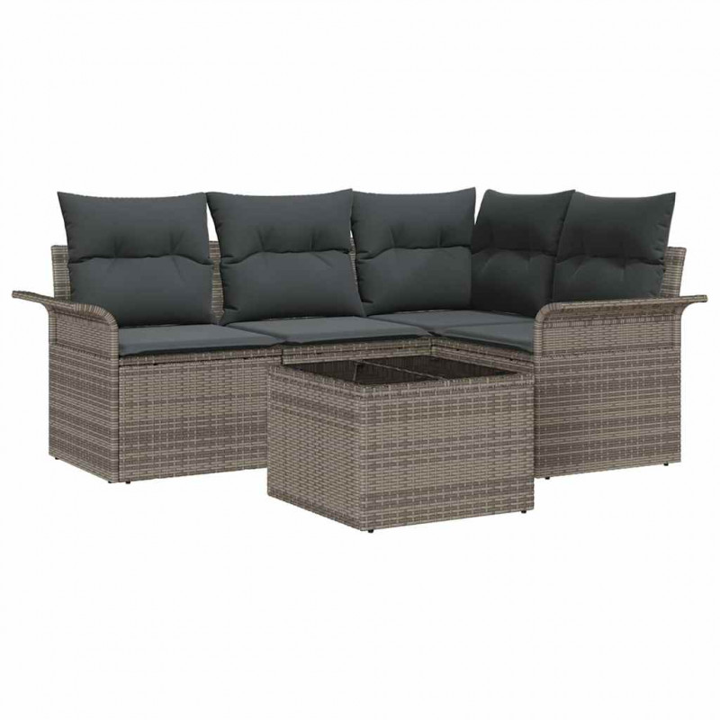 Zestaw Sof na Ogród z przechowywaniem 5 pcs Szary polirattan