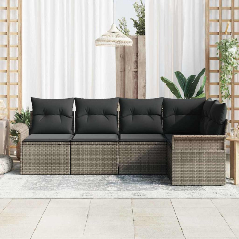 Zestaw Sof na Ogród z przechowywaniem 5 pcs Szary polirattan