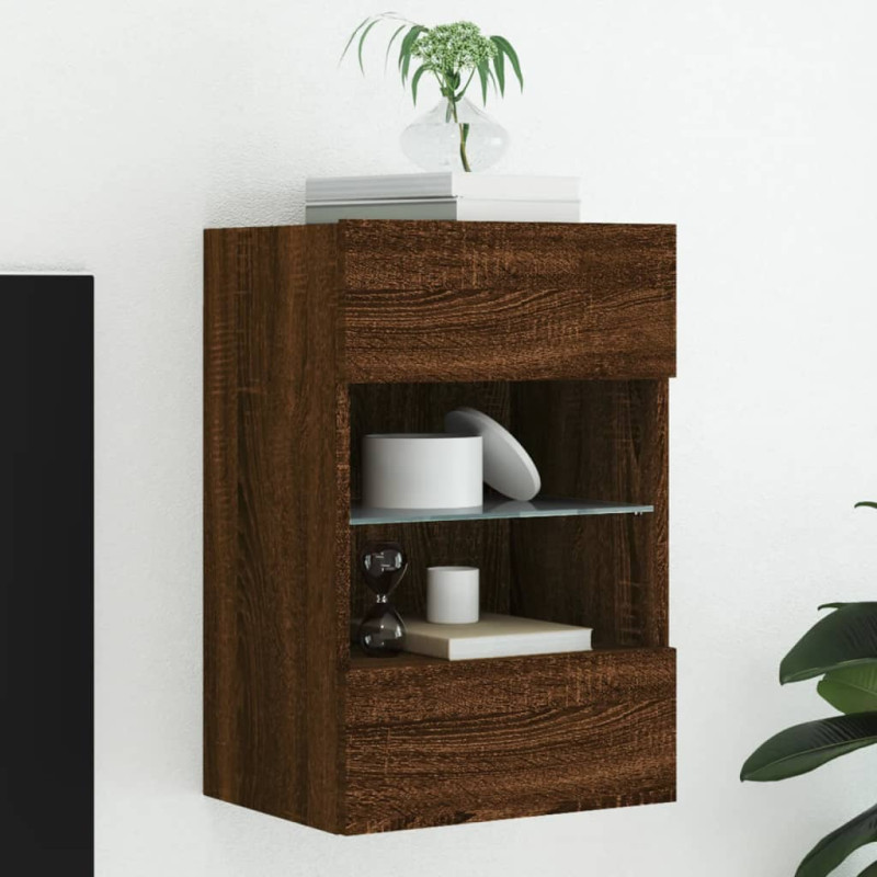 Ścienna szafka TV z LED, brązowy dąb, 40x30x60,5 cm