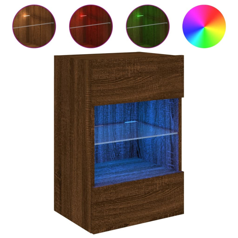 Ścienna szafka TV z LED, brązowy dąb, 40x30x60,5 cm