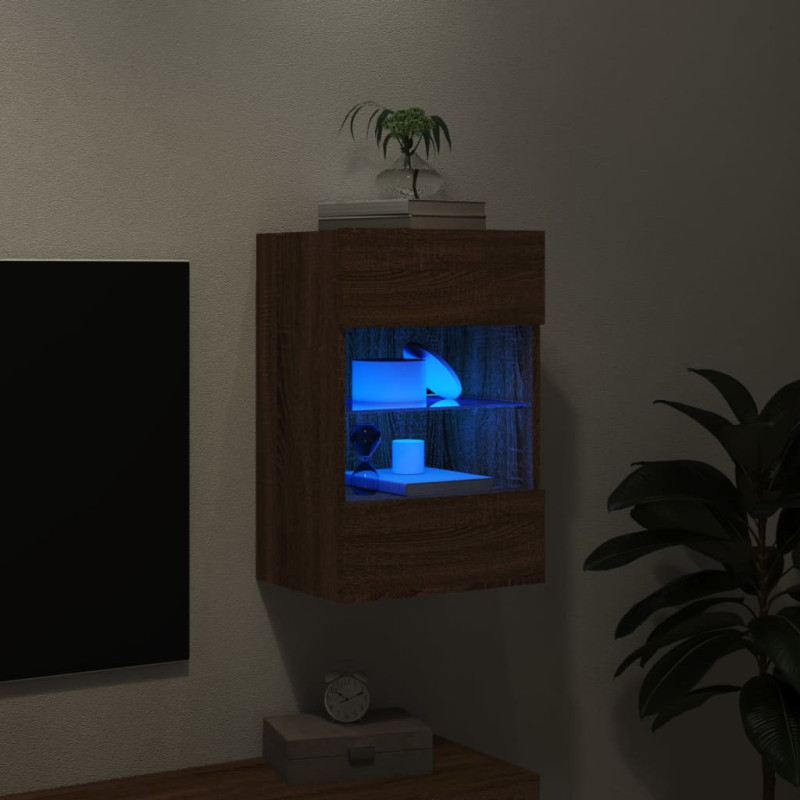 Ścienna szafka TV z LED, brązowy dąb, 40x30x60,5 cm