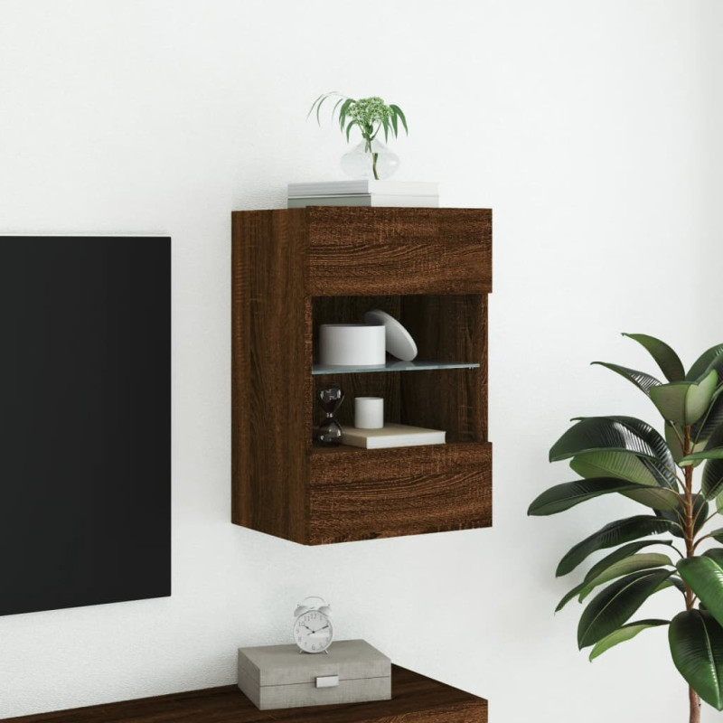 Ścienna szafka TV z LED, brązowy dąb, 40x30x60,5 cm