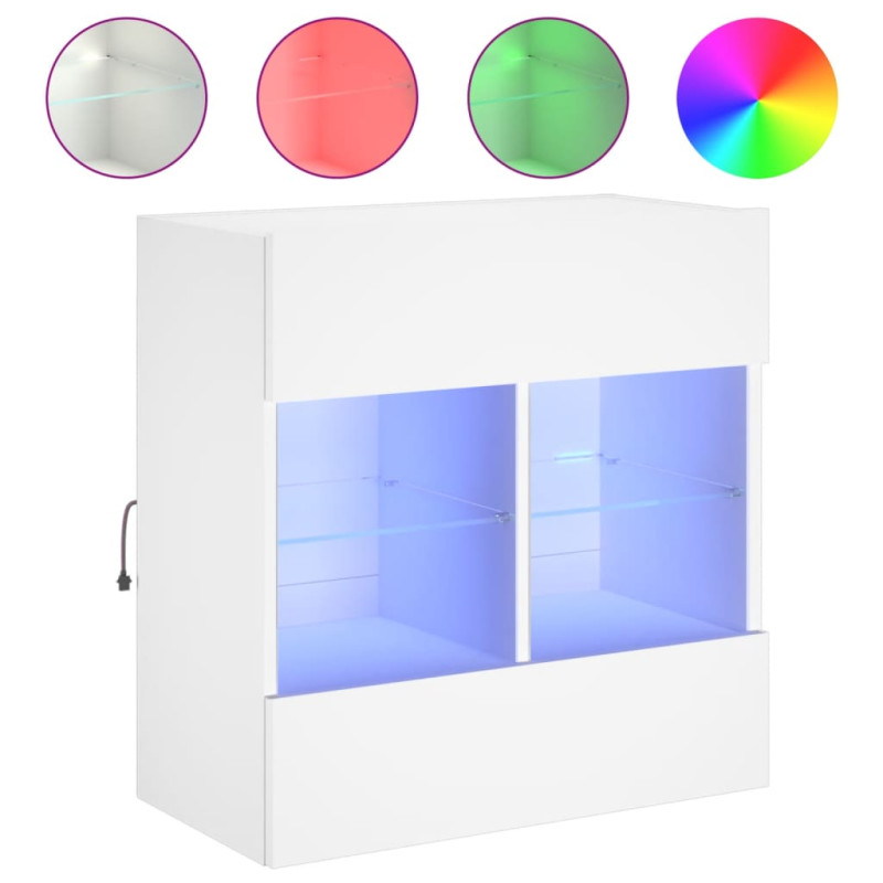 Ścienna szafka TV z LED, biała, 58,5x30x60,5 cm