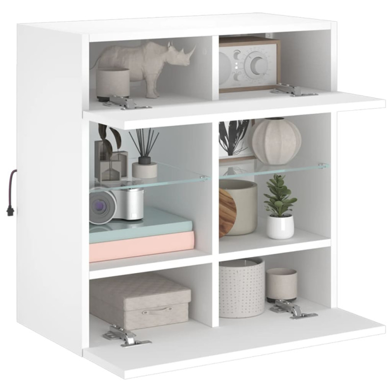 Ścienna szafka TV z LED, biała, 58,5x30x60,5 cm