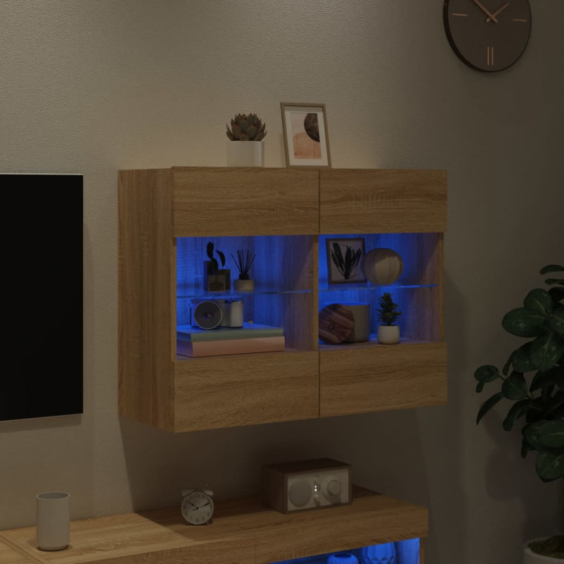 Ścienna szafka TV z LED, dąb sonoma, 78,5x30x60,5 cm