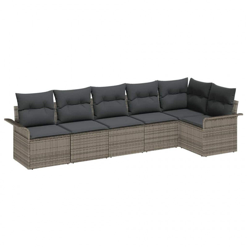 Zestaw Sof na Ogród z poduszką 6 pcs Szary Polirattan