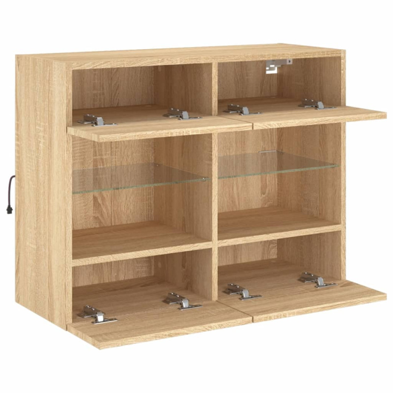 Ścienna szafka TV z LED, dąb sonoma, 78,5x30x60,5 cm