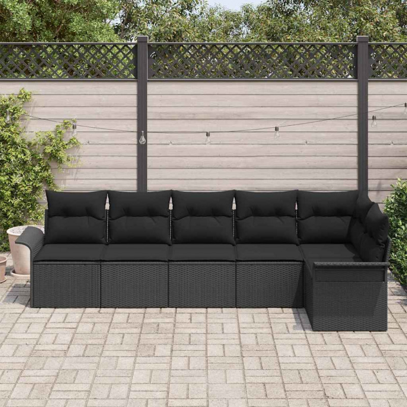 Zestaw Sof na Ogród z poduszką 6 pcs Czarny Polirattan