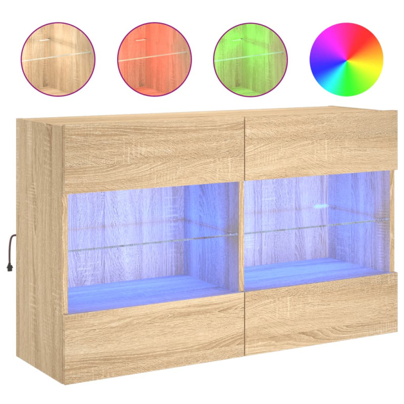 Ścienna szafka TV z LED, dąb sonoma, 98,5x30x60,5 cm
