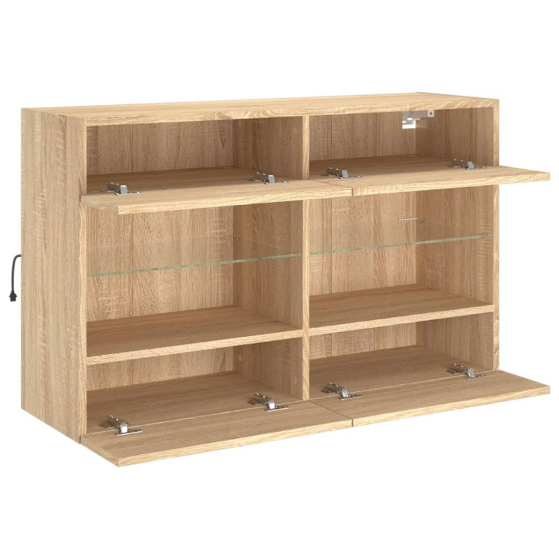 Ścienna szafka TV z LED, dąb sonoma, 98,5x30x60,5 cm