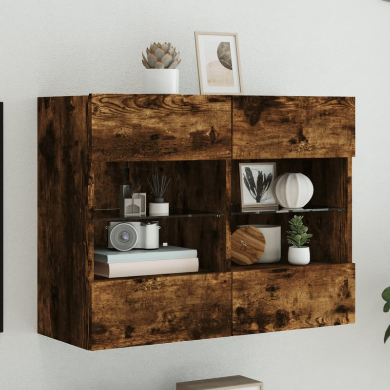 Ścienna szafka TV z LED, przydymiony dąb, 78,5x30x60,5 cm