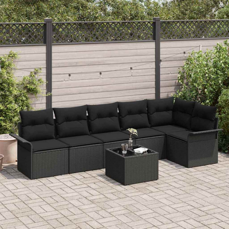 Zestaw Sof na Ogród z poduszką 7 pcs Czarny Polirattan