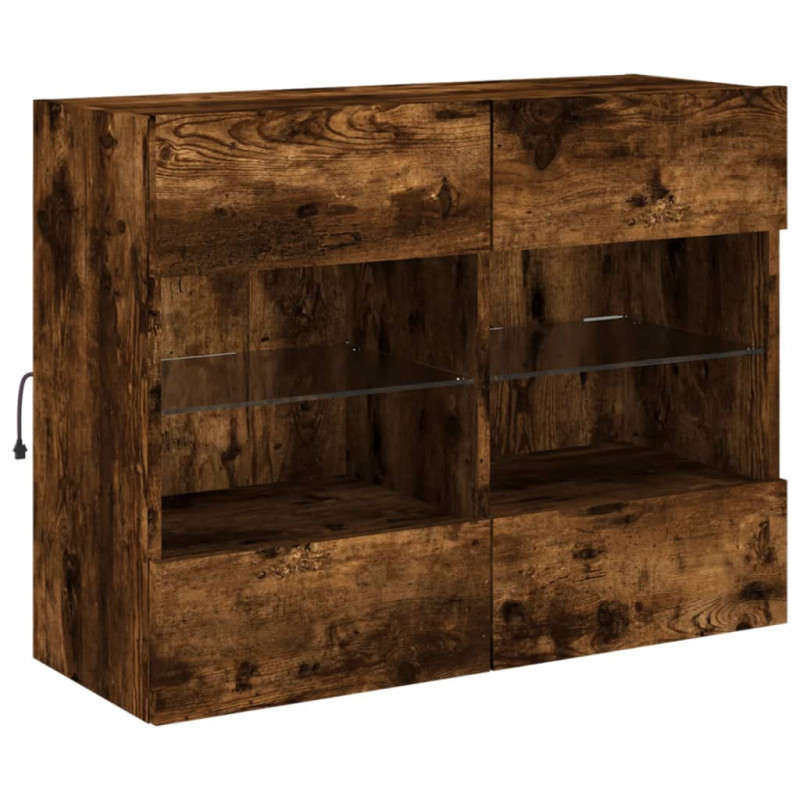 Ścienna szafka TV z LED, przydymiony dąb, 78,5x30x60,5 cm
