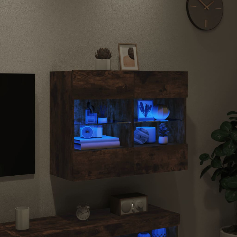 Ścienna szafka TV z LED, przydymiony dąb, 78,5x30x60,5 cm