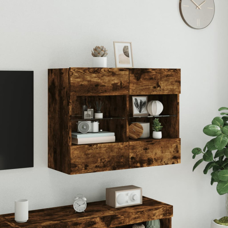 Ścienna szafka TV z LED, przydymiony dąb, 78,5x30x60,5 cm